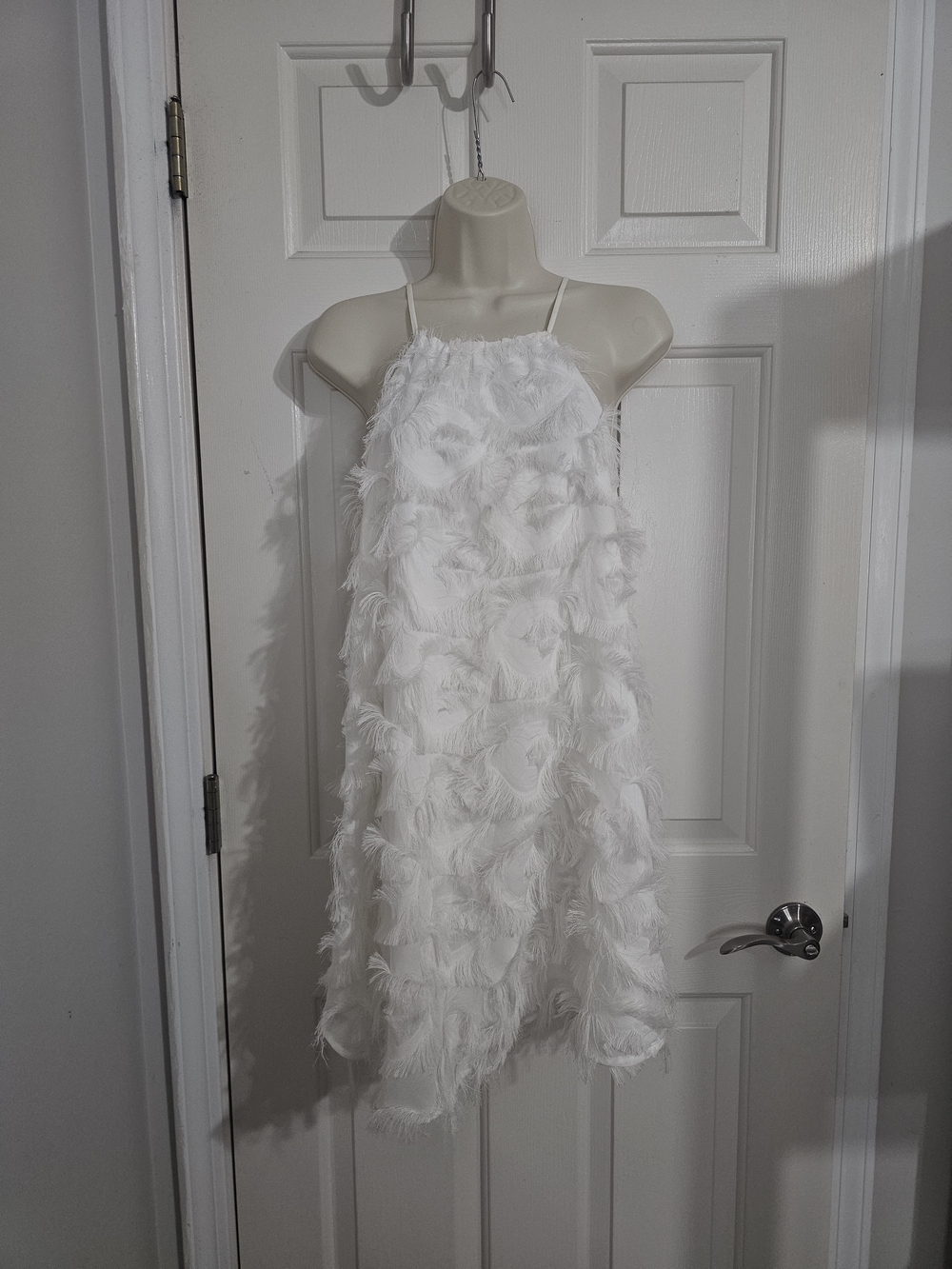 AKIRA White Feather-Trim Halter Dress Size Small